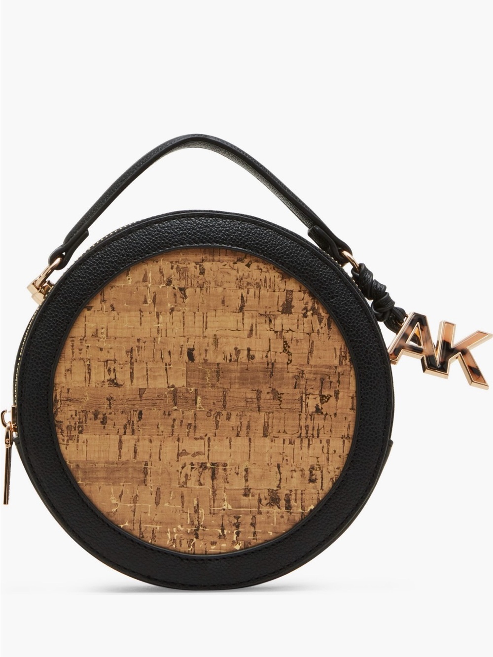 Round Cork Accent Top-Handle Bag - Black & Cork